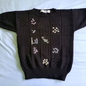 Vtg Alicia Black Sweater - NWT Floral 80s 90s